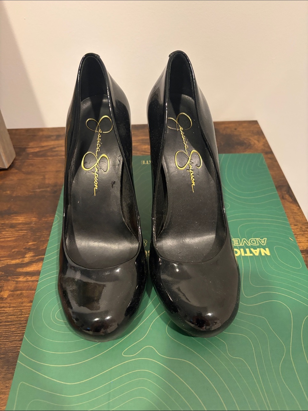 Jessica Simpson Black Patent Platform Pumps with Round Toe